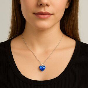 Heart September Birth Month Crystal Pendant Sterling Silver Necklace 💙💎